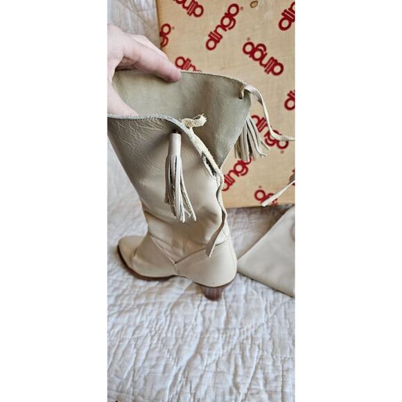 Vintage 80s Dingo Acme Women Boots 7M Ivory Leather Western Tassel Original Box - Picture 10 of 16